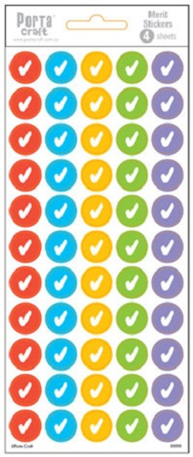 Merit Label Stickers Multi Colour Bubble Ticks 4 Sheets (Product # 136362)