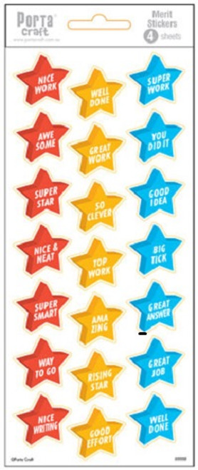 Merit Label Stickers 3D Stars Red/Orange/Blue 4 Sheets (Product # 136423)