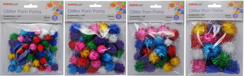 Tinsel Pom Poms Solids 4 Asst (Product # 077627)