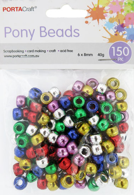 Beads Pony  40g  8mm Metallic 150pk Multicolour (Product # 165898)