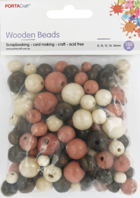 Wooden Beads 8,10,12,14 & 16mm 150pc Round Earth (Product # 172407)