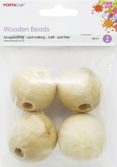 Wooden Beads 38mm Round 4pc Natural (Product # 172483)