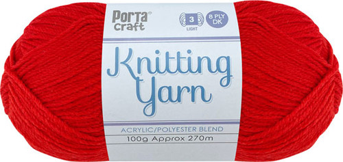 Knitting Yarn 100g 270m 8ply Solid Scarlet (Product # 189511)