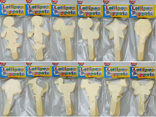 Lollipop Puppets Wooden 4 Pack 12 Assorted (Random Picked) Designs (Product # 083789)