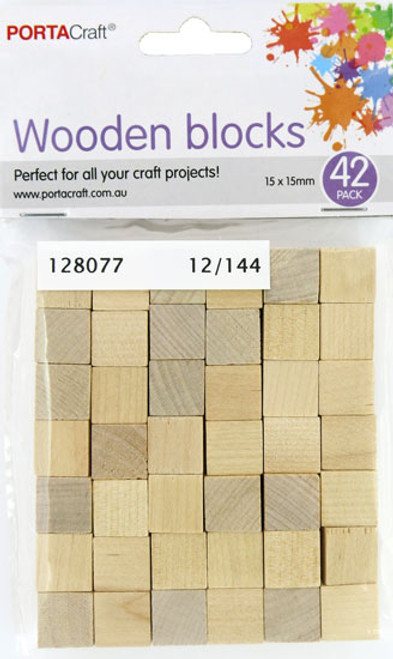 Wooden Blocks 15x15x15mm Natural 42 Pack (Product # 128077)