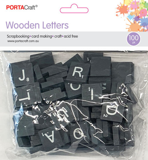 Wooden Alphabet Tiles 18x20x5mm Grey 100 Pack (Product # 180358)