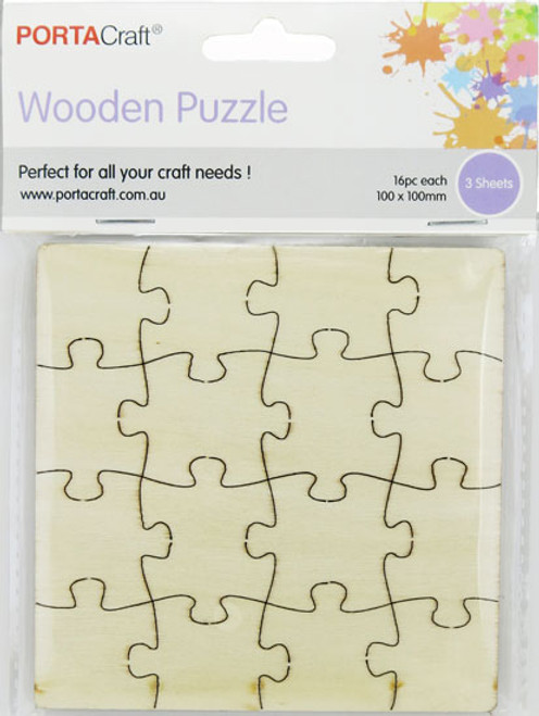 Wooden Puzzle DIY 100x100mm 16pc 3 Sheets (Product # 192733)