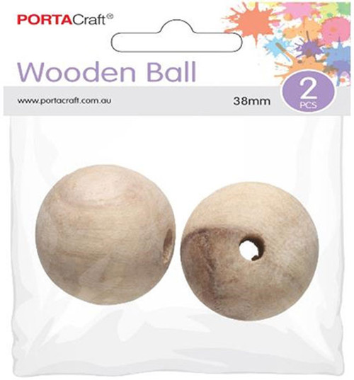 Beads Wooden  38mm  2pc Round Natural (Product # 182864)