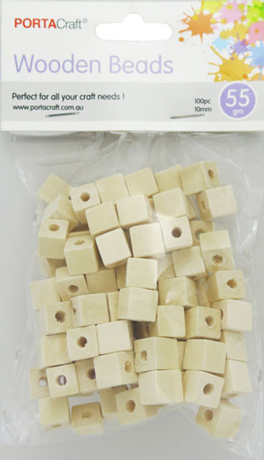 Beads Wooden  10mm 55g 100pk Square Natural (Product # 192788)