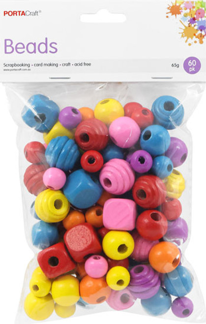 Beads Wooden Assorted Shapes 65g Multicolour (Product # 176955)