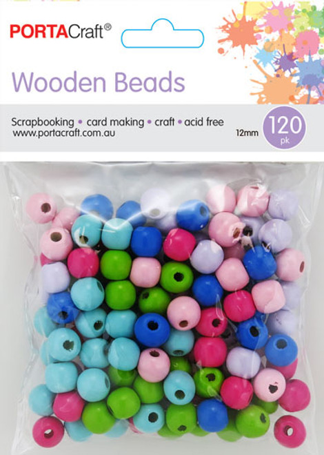 Beads Wooden  12mm 120pk Round Multicolour (Product # 179987)