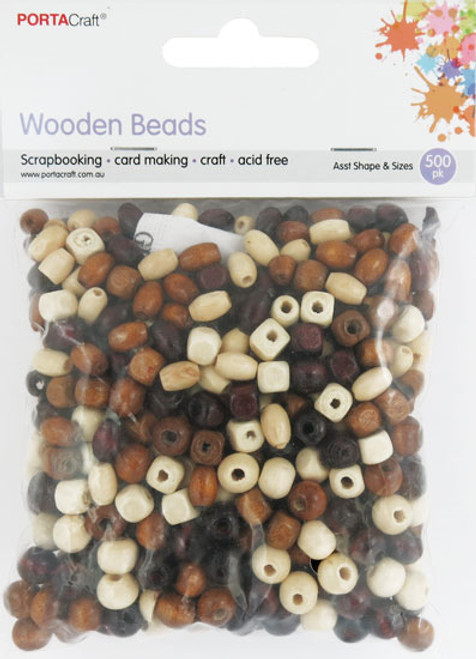 Beads Wooden Assorted Sizes 500pc Mixed Shapes Earth (Product # 172421)