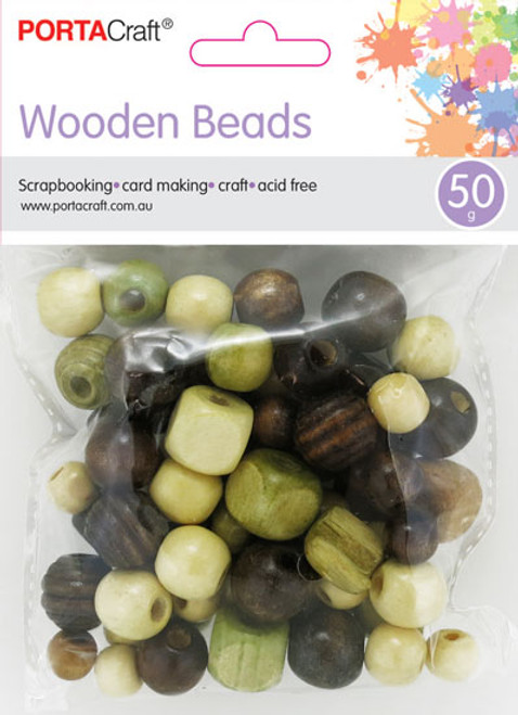 Beads Wooden Assorted Shapes 50g Earth (Product # 180013)