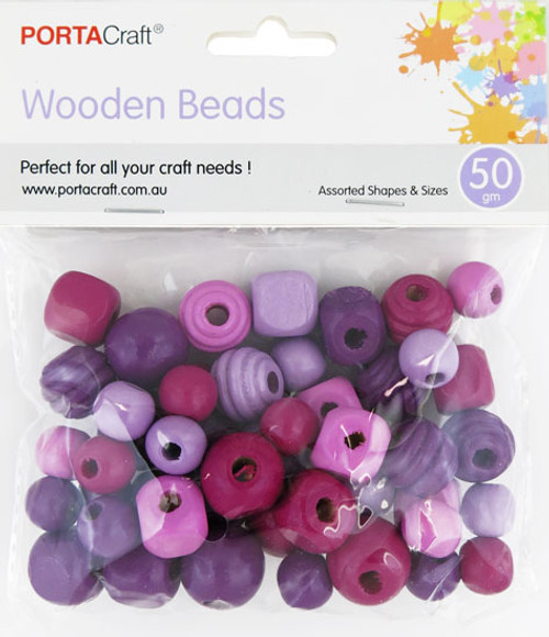 Beads Wooden Assorted Shapes 50g Berry (Product # 192870)