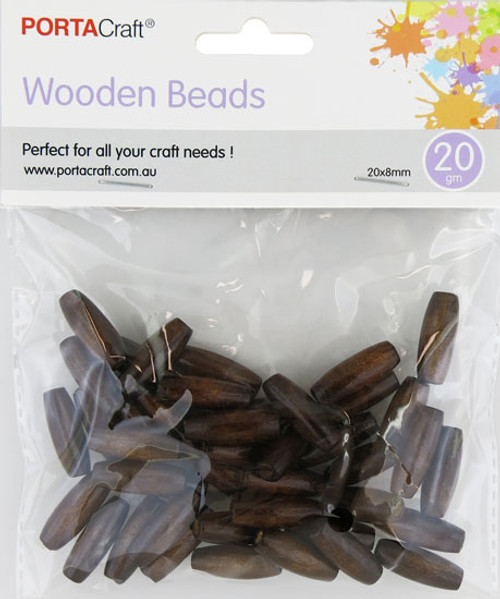 Beads Wooden   8x20mm 20g 25pk Long Barrel Walnut (Product # 192863)