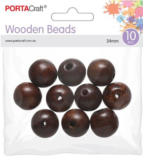 Beads Wooden  24mm 10pc Round Polished Brown (Product # 182888)