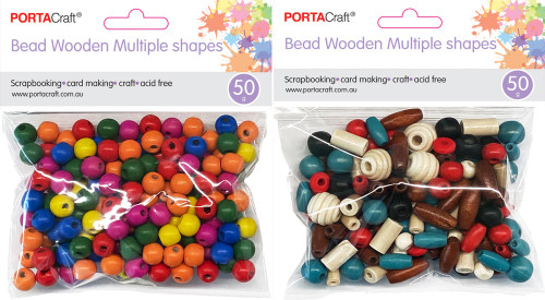Beads Wooden Assorted Shapes 50g 2 Assorted  (Random Picked) (Product # 180006)