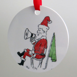 Ornament - Santa with megaphone and flag rowing Santa cartoon Ornament - Santa with megaphone and flag rowing Santa cartoon