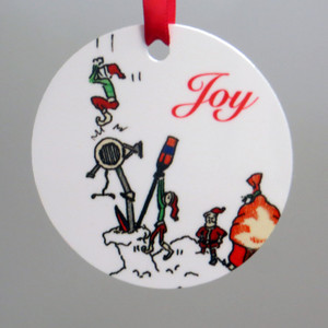 Rowing Holiday Ornament - Elf pushes Erg and oar down the Chimney