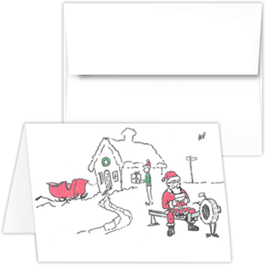Greeting Card - santa with erg, rowing Santa PEP cartoon