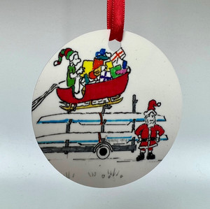 ROWING HOLIDAY ORNAMENT - SLEIGH AND BOAT TRAILER ROWING HOLIDAY ORNAMENT - SLEIGH AND BOAT TRAILER