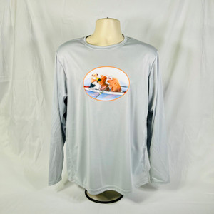 Performance fabric long sleeve tee with cats rowing a coxed pair in light silver grey
