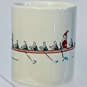Ceramic coffee mug with original art cartoon of Santa rowing in a crew boat Ceramic coffee mug with original art cartoon of Santa rowing in a crew boat