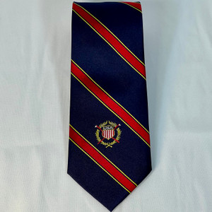 USRowing Referee neck tie, navy with red/gold stripe and logo USRowing Referee neck tie, navy with red/gold stripe and logo