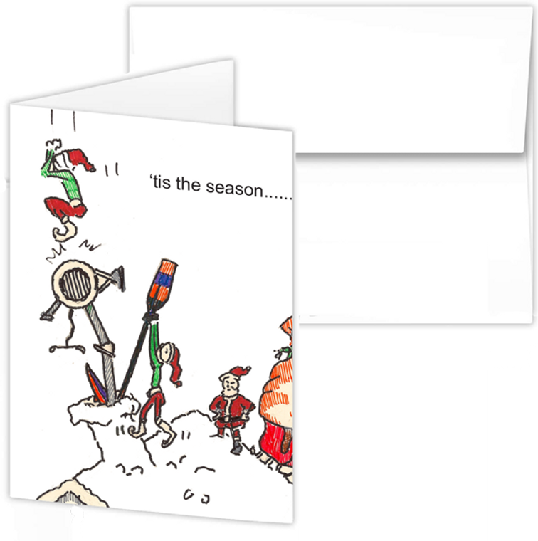 Greeting Card - santa with erg, rowing Santa PEP cartoon