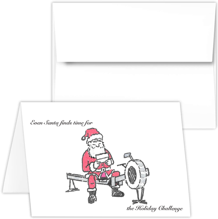 Greeting Card - santa holiday challenge, rowing Santa PEP cartoon