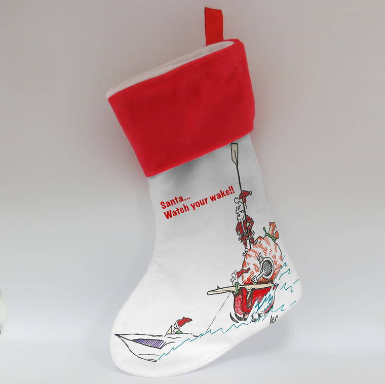 Stocking - Santa in speedboat with rowing presents