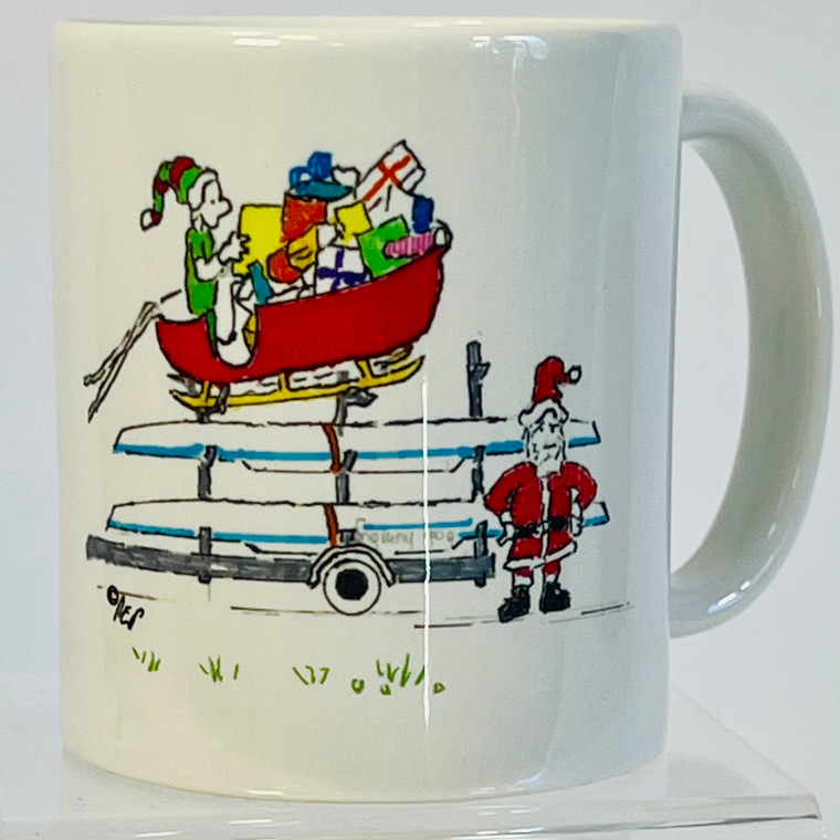 rowing holiday mug with original art Santa crew team trailer and sleigh