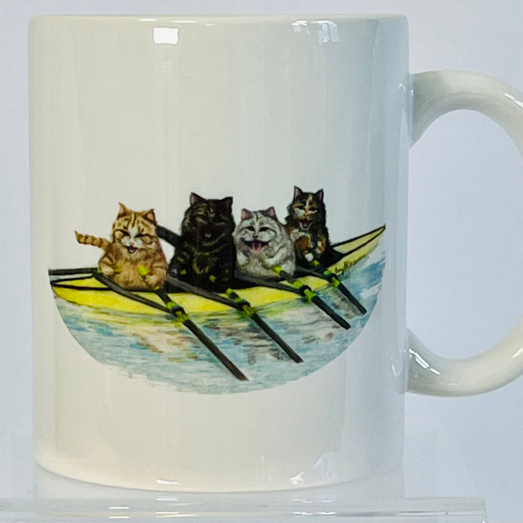 Original art cats rowing in a quadruple scull coffee mug