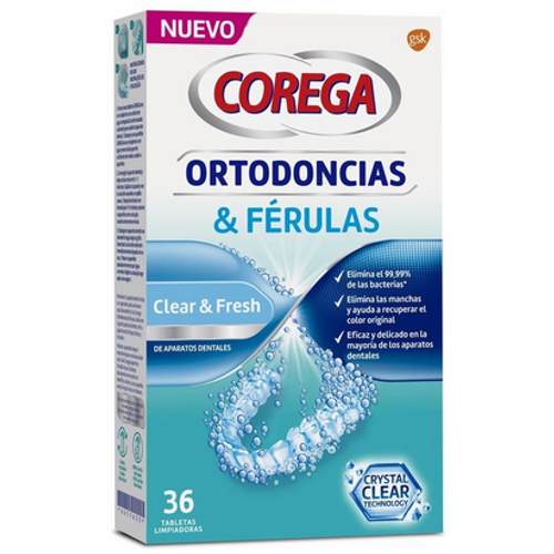 Corega ortodoncias & ferulas 36 tabletas limpiadoras