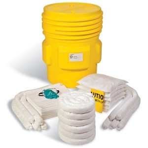Contents List:


40 White HeavyWeight Oil-Only Defender Pads - 15” x 19”,

10 White Oil-Only Sorbent Socks - 3” x 4’,

6 White Oil-Only Sorbent Socks  - 3” x 8’,

6 White Oil-Only Sorbent Socks - 18” x 18”,

2 Pair Nitrile Gloves - One Size,  

1 Pair Safety Goggles - One Size,

3 Yellow Temporary Disposal Bags & Ties - 30” x 6” x 60”,

6 Tamper Proof Seals - 6” x 2”,

1 Vinyl Spill Kit Label - 3” x 5”,

1 Yellow 65 Gallon OverPack with Screw Top Lid - 31” dia. x 33.75”