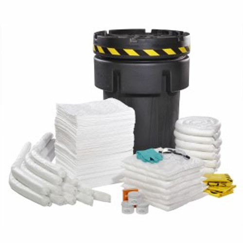Contents List: 

 

150 White HeavyWeight Oil-Only AirLaid Pads – 15” x 19”,

12 White Oil-Only Sorbent Socks – 3” x 4’,

6 White Oil-Only Sorbent Socks – 3” x 8’,

7 White Oil-Only Sorbent Pillows – 18” x 18”,

3 Tubs Plug & Dike Epoxy – 1 lb,

2 Pair Nitrile Gloves – One Size,

1 Pair Safety Goggles - One Size,

4 Yellow Temporary Disposal Bags & Ties – 30” x 6” x 60”,

1 Emergency Response Guidebook – One Size,

6 Tamper Proof Seals – 6” x 2”,

1 Vinyl Spill Kit Label – 3” x 5”,

1 Black 95 Gallon OverPack with screw top lid – 32.25” dia. x 41.5” H