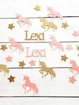 Personalized Pink and Gold Glitter Unicorn Confetti