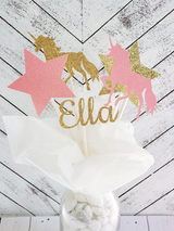 Personalized Unicorn Birthday Party Centerpiece Set in Pink and Gold