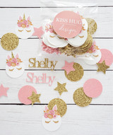 Personalized Pink and Gold Lashed Unicorn Confetti