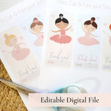 Editable Ballerina Birthday Party Favors | Ballerina Favor Scrunchie Cards