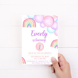 Pastel Rainbow Birthday Invitation and Thank you Card Editable Bundle Set