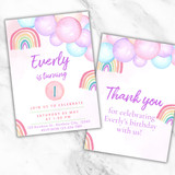 Pastel Rainbow Birthday Invitation and Thank you Card Editable Bundle Set