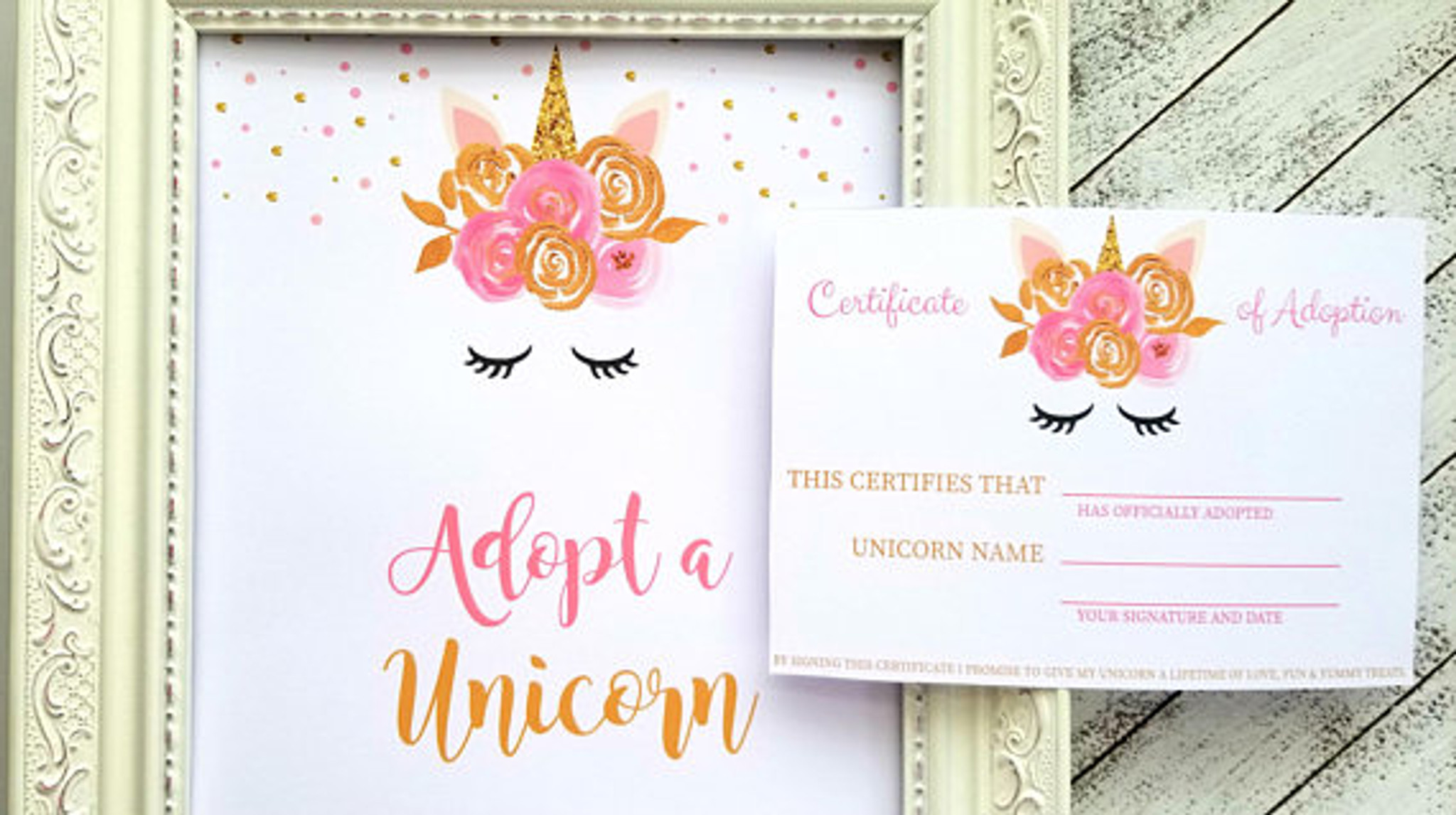 Adopt a Unicorn Certificate and Sign KissHug Design