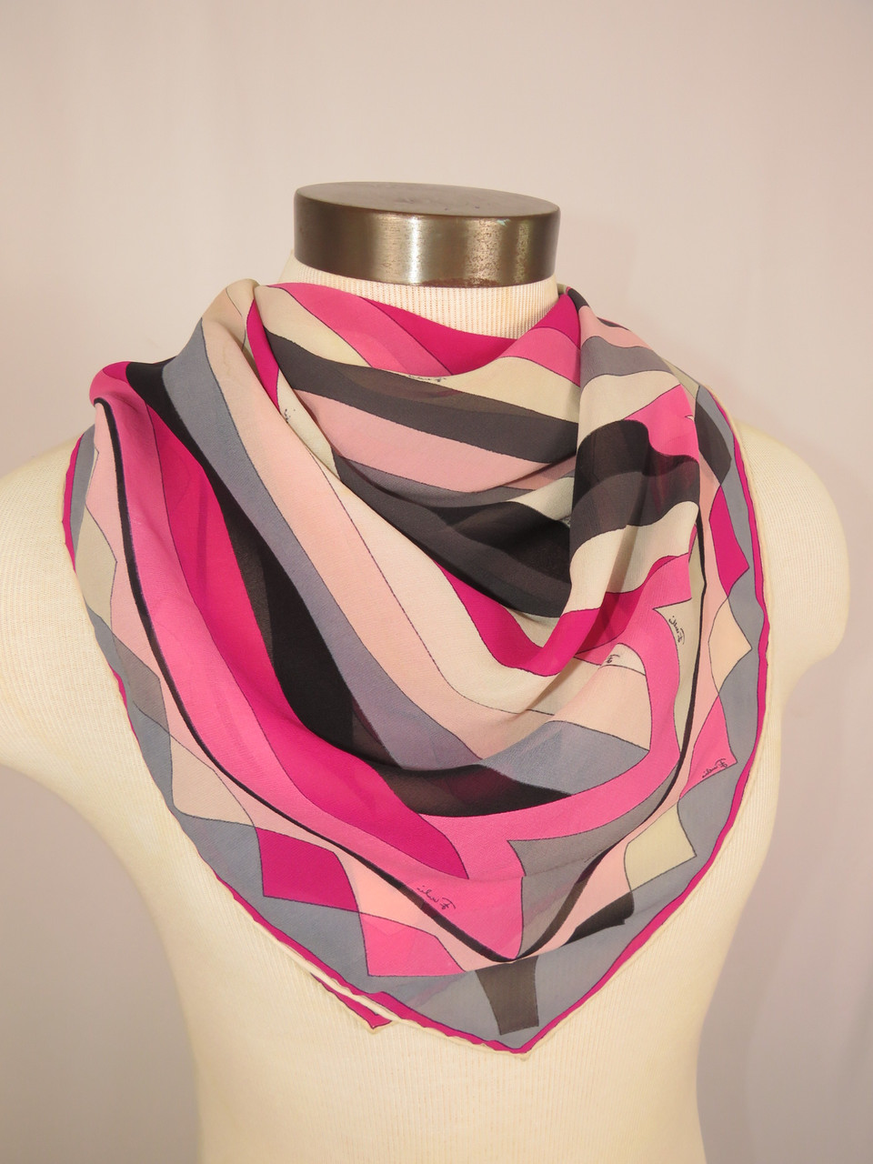 Emilio Pucci Magenta, Gray, White, Black Scarf - Orlando Vintage Clothing  and Costume