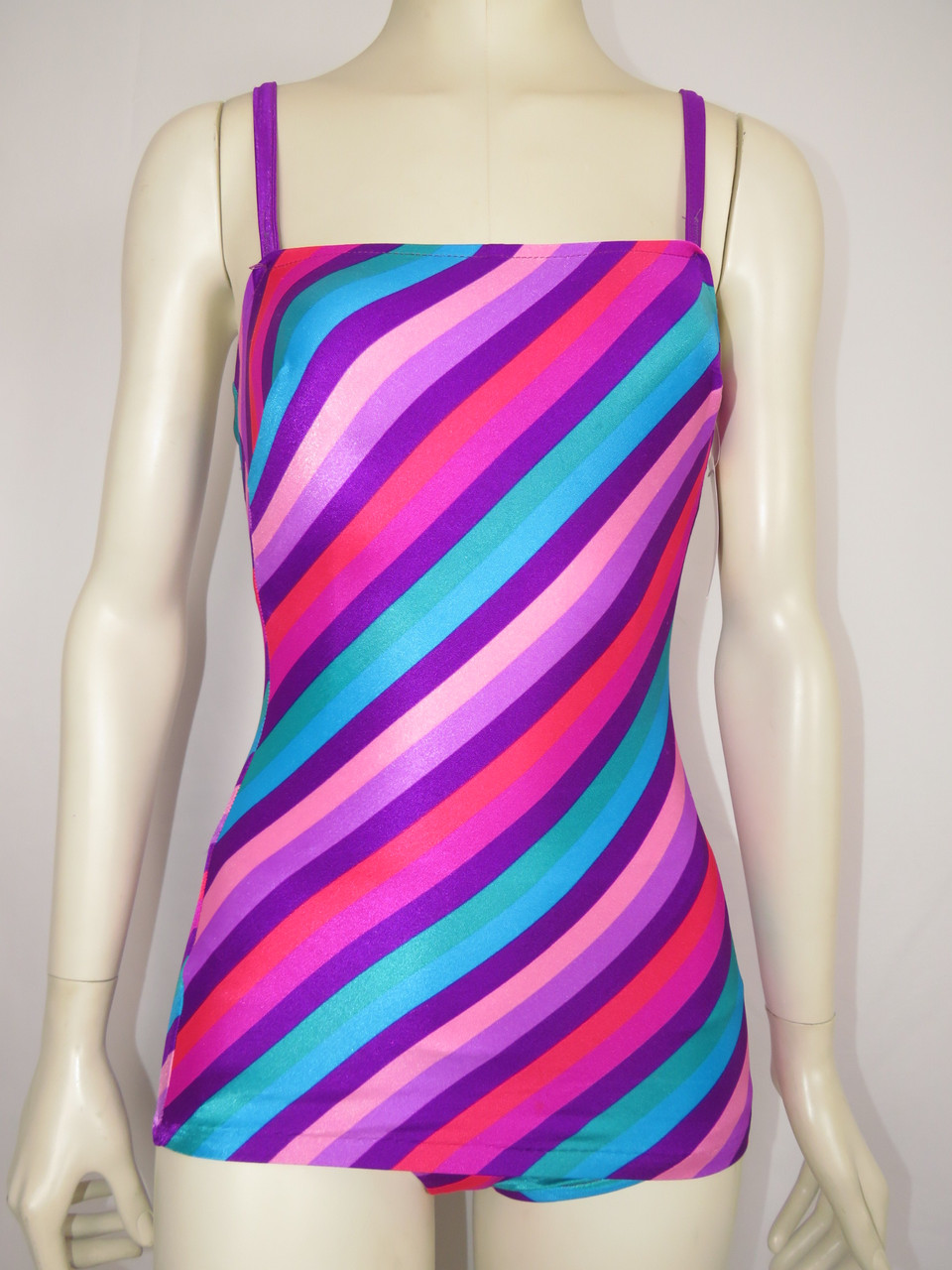 Pink, Blue, & Purple Striped One Piece Swimsuit - Orlando Vintage Clothing  and Costume