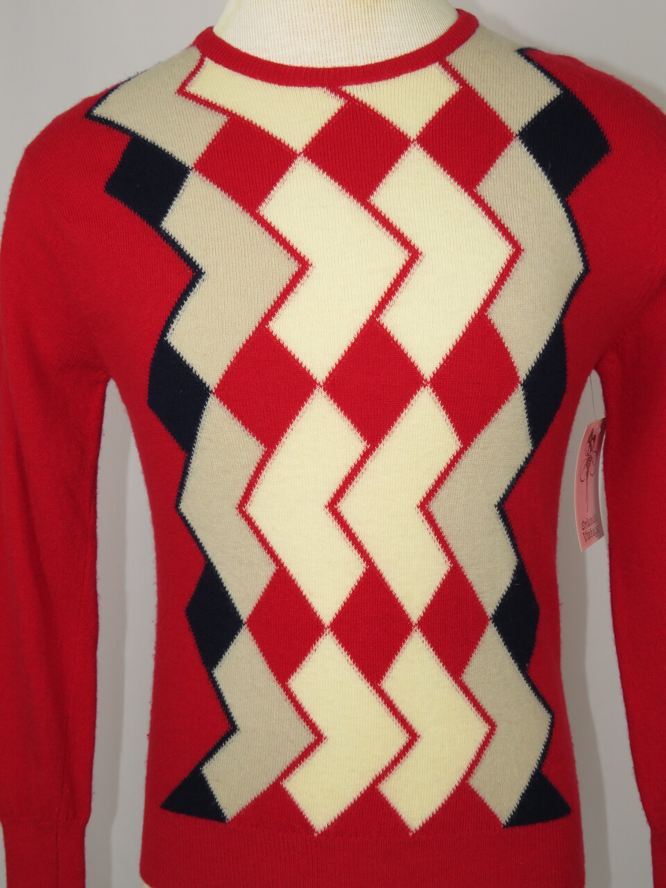 Lyle & Scott Red, White, & Black Argyle Sweater - Orlando Vintage