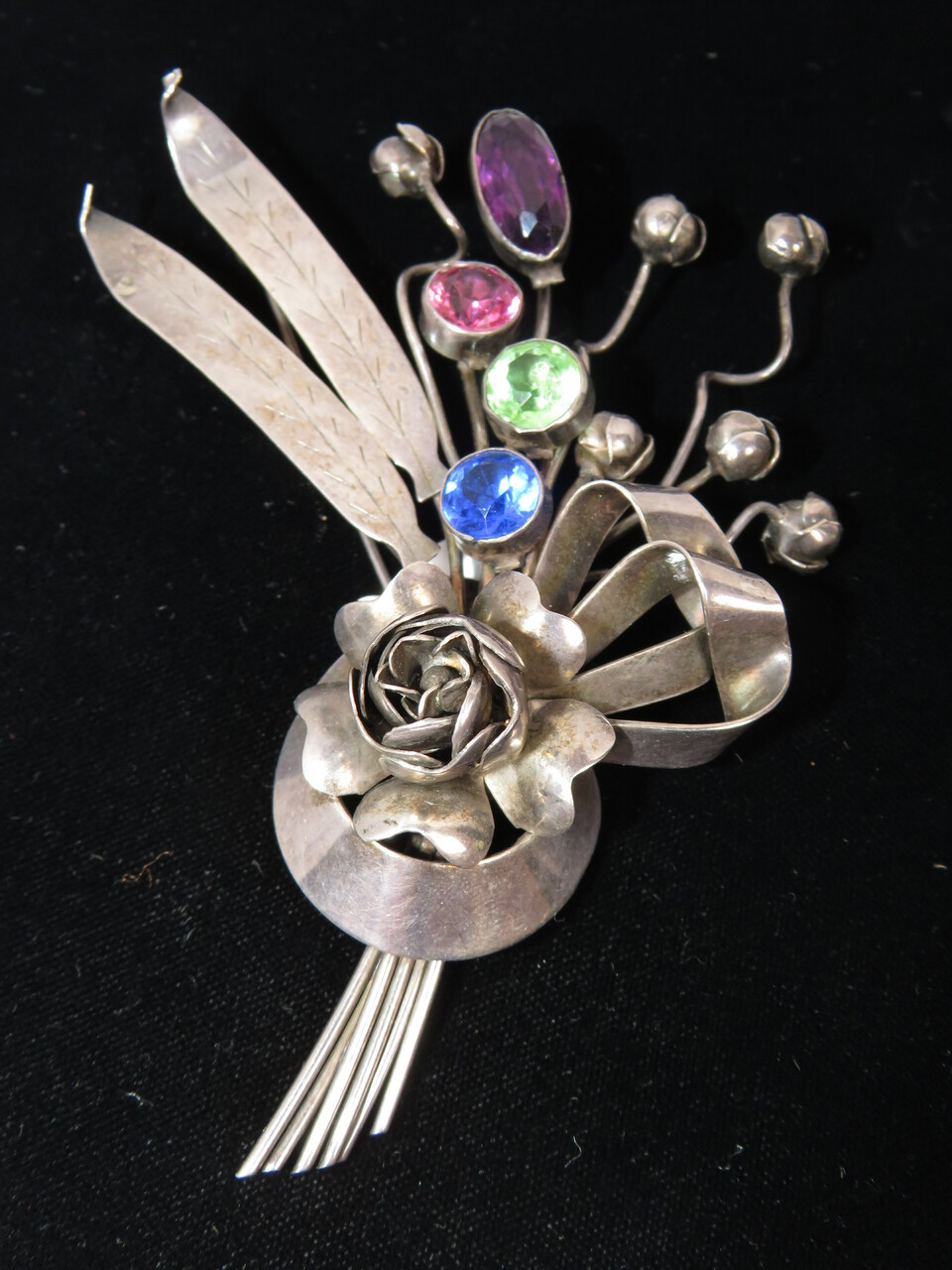 Sterling Silver bouquet Brooch w/ Multi Colored Rhinestones - Orlando  Vintage Clothing and Costume