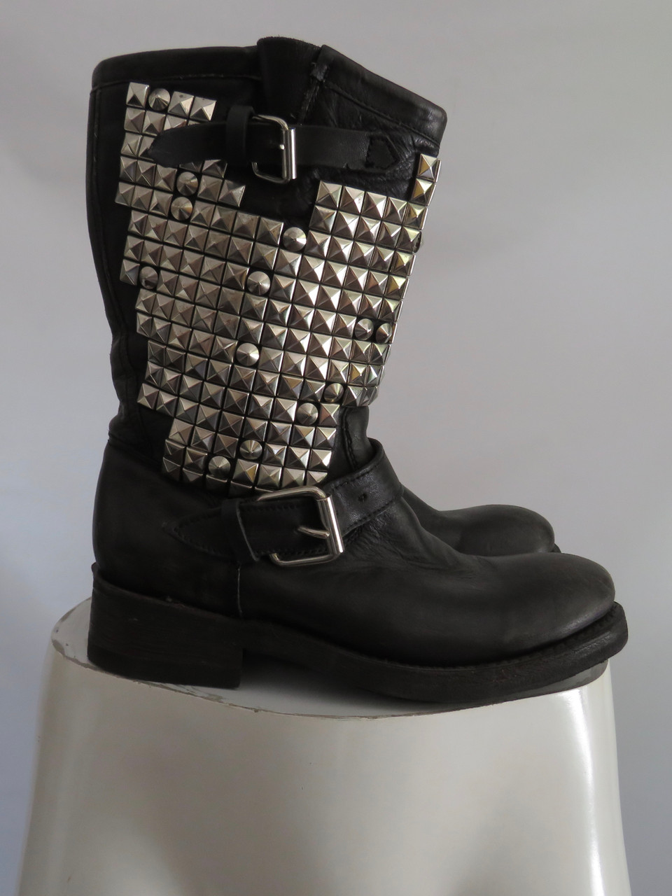 black leather studded boots