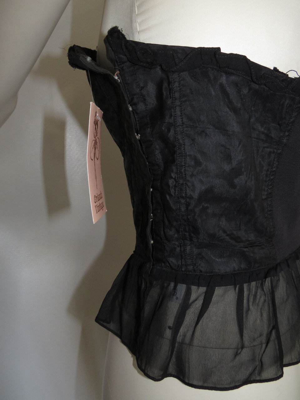 Bergen Black Cropped Corset w/ Lace Trim