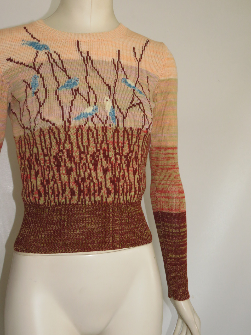 Vintage Bird Pattern Knit 80s Sweater 